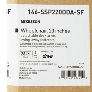 McKesson Dual Axle Desk Length Arm Swing-Away Footrest Black Upholstery Wheelchair 146-SSP216DDA-SF
