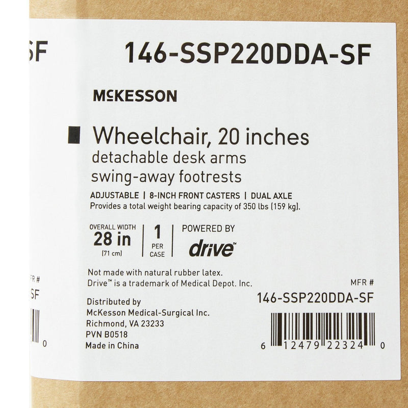 McKesson Dual Axle Desk Length Arm Swing-Away Footrest Black Upholstery Wheelchair 146-SSP216DDA-SF