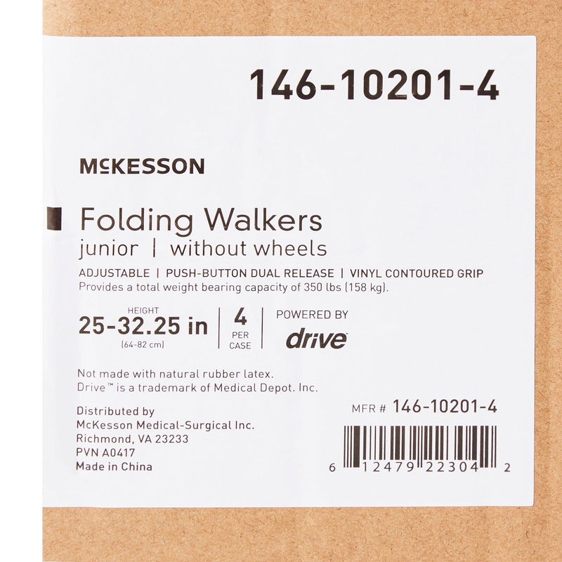 McKesson Folding Walker Adjustable Height Aluminum Frame 350 lbs. Weight Capacity 25 to 32 Inch Height 146-10201-4