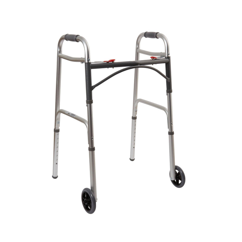 McKesson Folding Walker Adjustable Height Aluminum Frame 350 lbs. Weight Capacity 32 to 39 Inch Height 146-10210-4