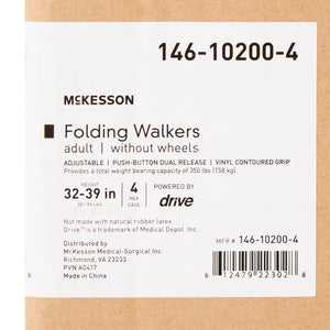 McKesson Folding Walker Adjustable Height Aluminum Frame 350 lbs. Weight Capacity 32 to 39 Inch Height 146-10200-4