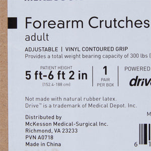 Mckesson Forearm Crutches Adult Steel Frame 300 lbs. Weight Capacity 146-10403-BX