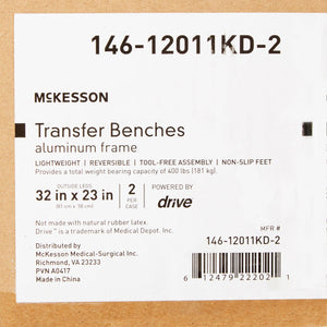 McKesson Knocked Down Bath Transfer Bench Removable Arm Rail 17-1/2 to 22-1/2 Inch Seat Height 400 lbs. Weight Capacity 146-RTL12031KDR