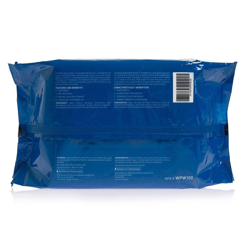 McKesson Personal Wipe StayDry Disposable Washcloths with Aloe / Vitamin E Scented WPW100-1