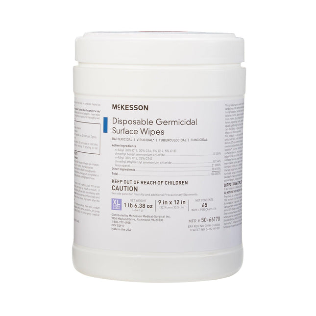 McKesson | McKesson Surface Disinfectant Premoistened Manual Pull Wipe 65 Count Canister | 50-66170