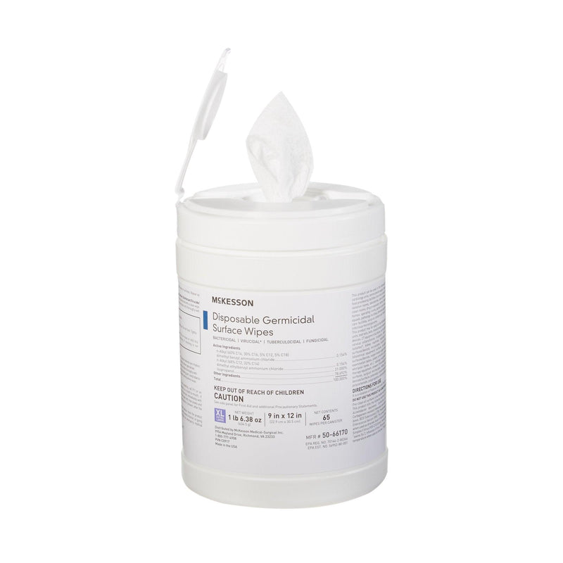 McKesson Surface Disinfectant Premoistened Manual Pull Wipes 65 Count Canister 50-66170