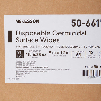 McKesson Surface Disinfectant Premoistened Manual Pull Wipe 65 Count Canister
