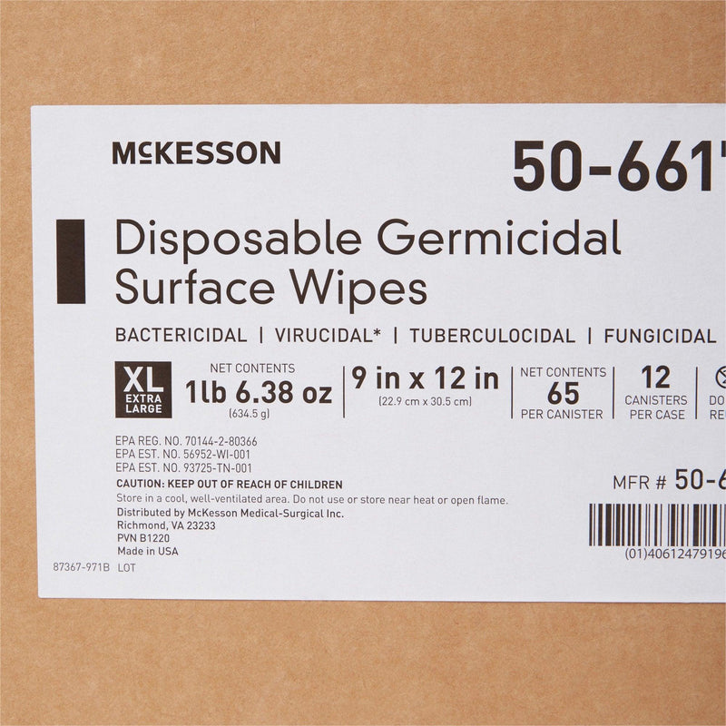 McKesson Surface Disinfectant Premoistened Manual Pull Wipes 65 Count Canister 50-66170