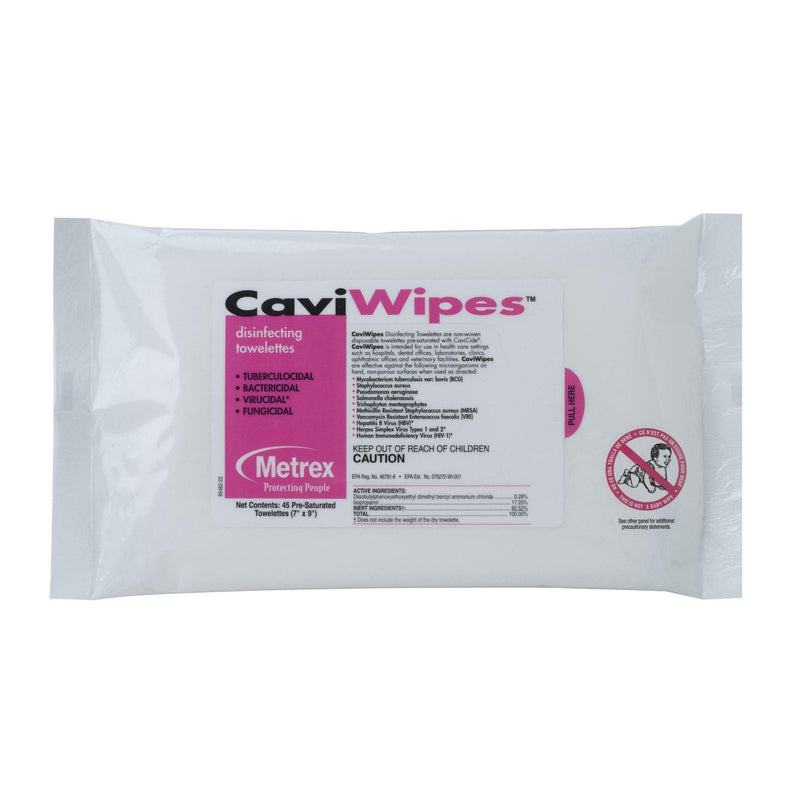 Metrex CaviWipe Surface Disinfectant Premoistened Alcohol Based Manual Pull Wipes 45 Count Soft Pack 13-1224-1