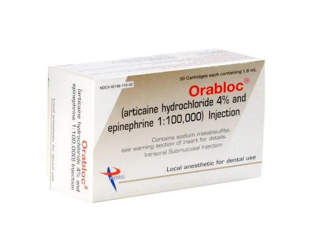 Orabloc Articaine Injection Cartridges HCl 4% with Epinephrine 1:100,000 , 1.8 mL 50/Pk 2101051-1