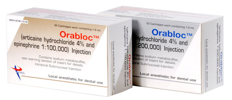 Orabloc Articaine HCl 4% with Epinephrine 1:200,000 Injection Cartridges, 1.8 mL 50/Pk 2101052-1