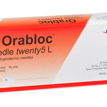 Orabloc Plastic Hub Nerve Block Dental Needle, 25G Long, Red, 100/Bx | Pierrel Pharma | SurgiMac