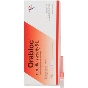 Orabloc Plastic Hub Nerve Block Dental Needle, 25G Long, Red, 100/Bx 102505036