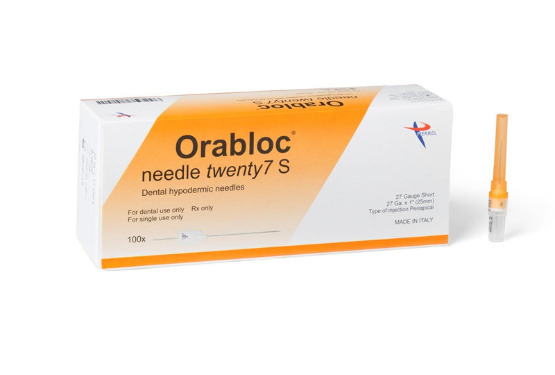Orabloc Plastic Hub Periapical Dental Needle, 27G Short, Orange, 100/Bx 102704025