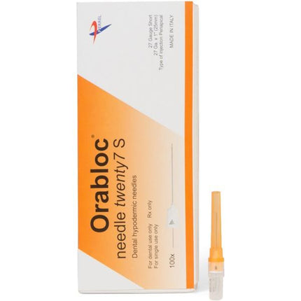 Orabloc Plastic Hub Periapical Dental Needle, 27G Short, Orange, 100/Bx | Pierrel Pharma | SurgiMac