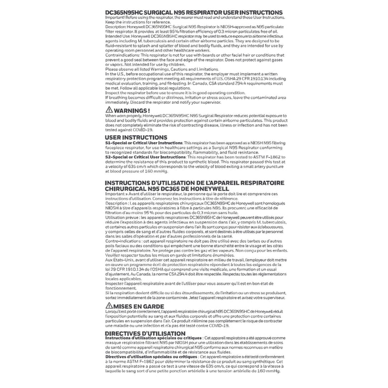 N95 Surgical Respirator by Honeywell - DC365 DC365N95HC