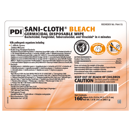 Sani-Cloth Bleach Surface Disinfectant Cleaner Premoistened Germicidal Wipe | PDI | SurgiMac