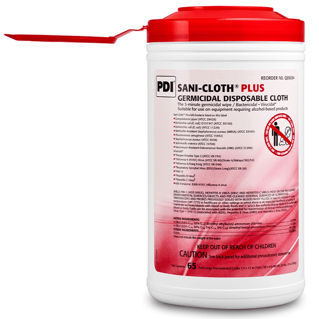 PDI | PDI Sani-Cloth Plus Extra-Large Wipes (7.5" x 15") 6 x 65/Canister. 3 min | Q85084-1