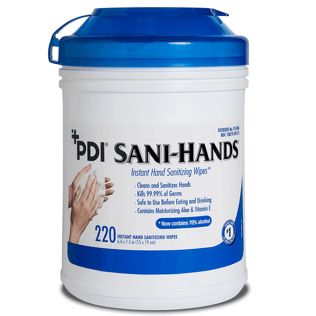 PDI | PDI Sani-Hands Alcohol Wipes - 220, Wipes, 6" X 7.5", Large Canister | P15984-1