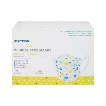 Procedure Mask McKesson Pleated Earloops Child Size Kid Design (Blue and Yellow Polka Dot) NonSterile ASTM Level 1 Pediatric | McKesson | SurgiMac