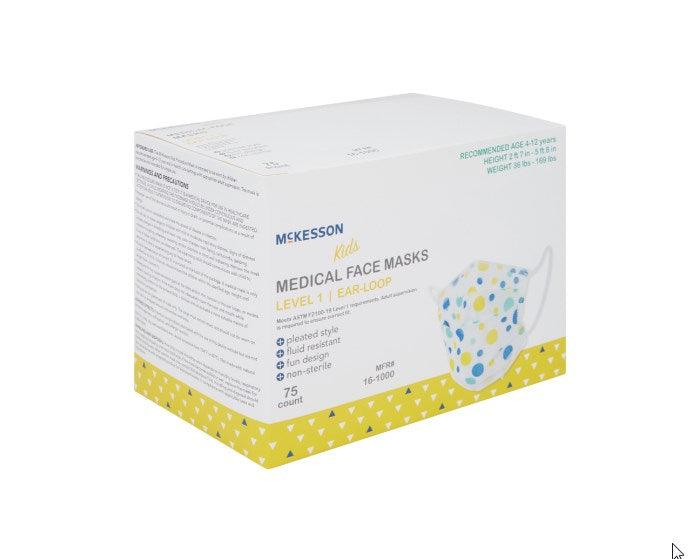 Procedure Mask McKesson Pleated Earloops Child Size Kid Design (Blue and Yellow Polka Dot) NonSterile ASTM Level 1 Pediatric 16-1000-1