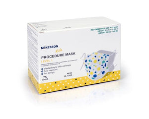 Procedure Mask McKesson Pleated Earloops Child Size Kid Design (Blue and Yellow Polka Dot) NonSterile ASTM Level 1 Pediatric 16-1000-1
