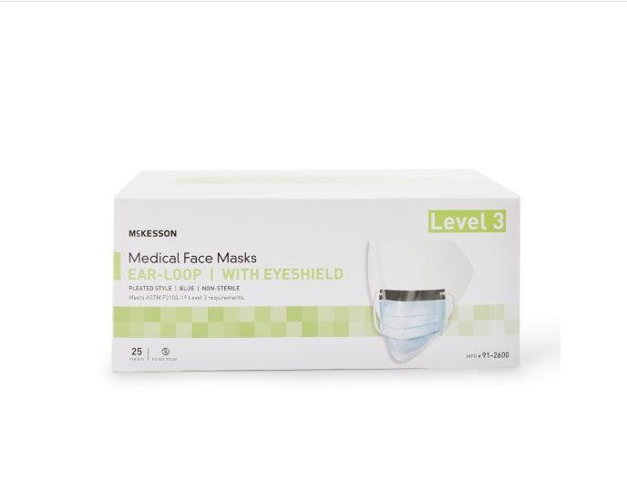 Procedure Mask with Eye Shield Anti-fog Pleated Earloops One Size Fits Most NonSterile ASTM Level 3 Adult 91-2600