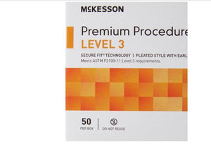 Procedure Mask with Eye Shield McKesson Anti-fog Strip Pleated Earloops One Size Fits Most White NonSterile ASTM Level 3 Adult Box 25