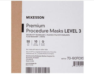 Procedure Mask with Eye Shield McKesson Anti-fog Strip Pleated Earloops One Size Fits Most White NonSterile ASTM Level 3 Adult Box 25