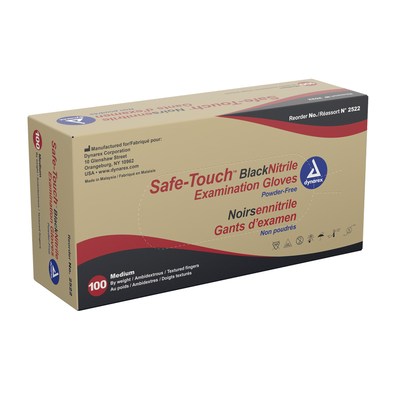 Safe-Touch Black Nitrile Exam Gloves, Powder-Free 2523