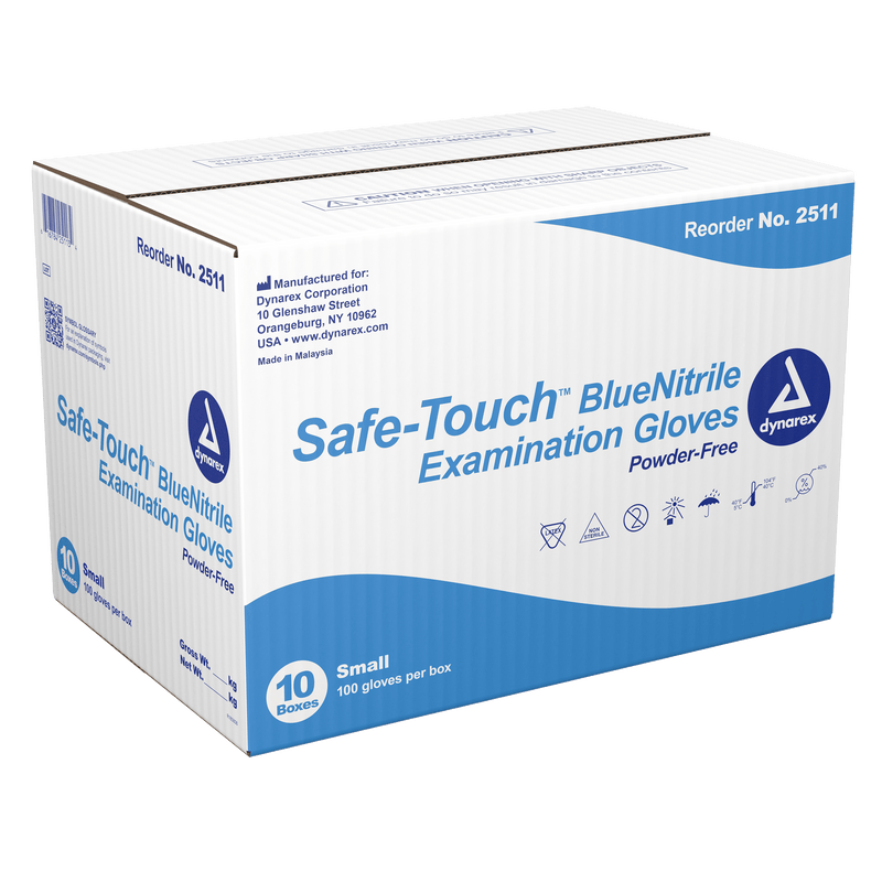 Safe-Touch Blue Nitrile Exam Gloves, Powder-Free 2511