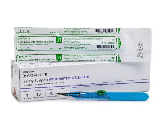 McKesson Safety Scalpel Stainless Steel / Plastic Classic Grip Handle Sterile Disposable 16-63211