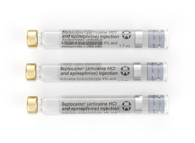 Septodont | Septodont Septocaine Articaine HCl 4% with Epinephrine 1:200,000 Cartridges - 1.7 mL | 01A1200-1