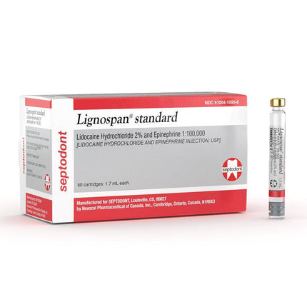Septodont Lignospan Standard Lidocaine 2% with Epinephrine 1:100,000 Cartridges, Box of 50 - 1.7 mL | Septodont | SurgiMac