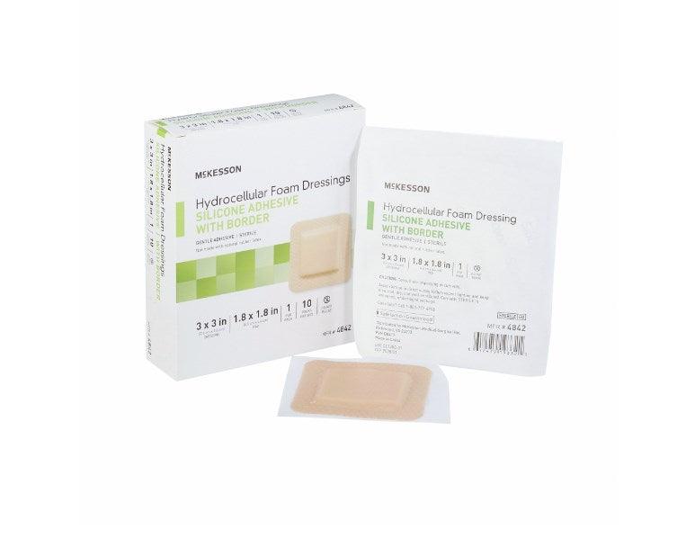 Silicone Foam Dressing 3 X 3 Inch Square Silicone Adhesive with Border Sterile 4842