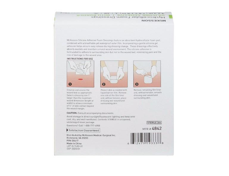 Silicone Foam Dressing 3 X 3 Inch Square Silicone Adhesive with Border Sterile 4842