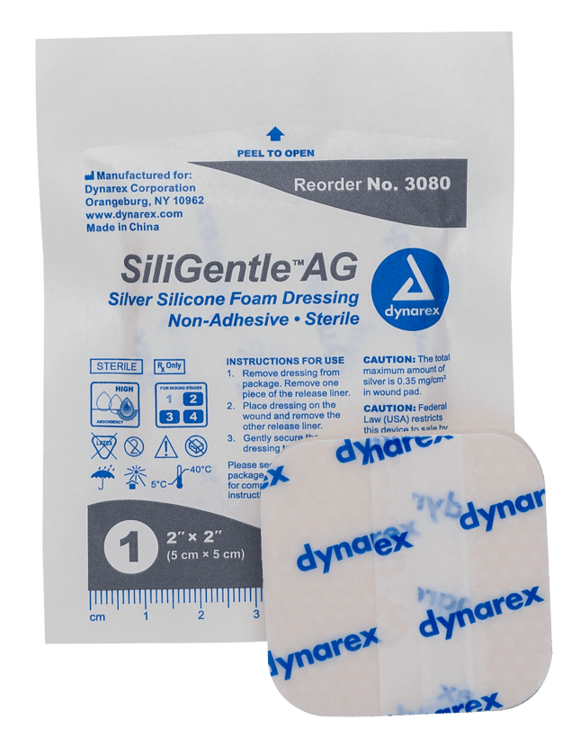 Dynarex | SiliGentle AG Silver Silicone Foam Dressing | 3080