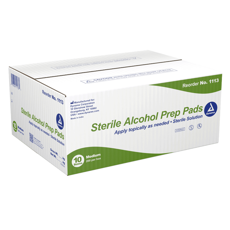 Dynarex Sterile Alcohol Prep Pads: Pre-moistened with 70% Isopropyl Alcohol 1113-1