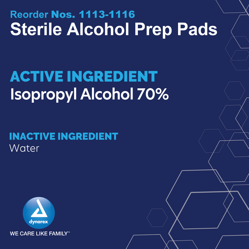 Dynarex Sterile Alcohol Prep Pads: Pre-moistened with 70% Isopropyl Alcohol 1113-1