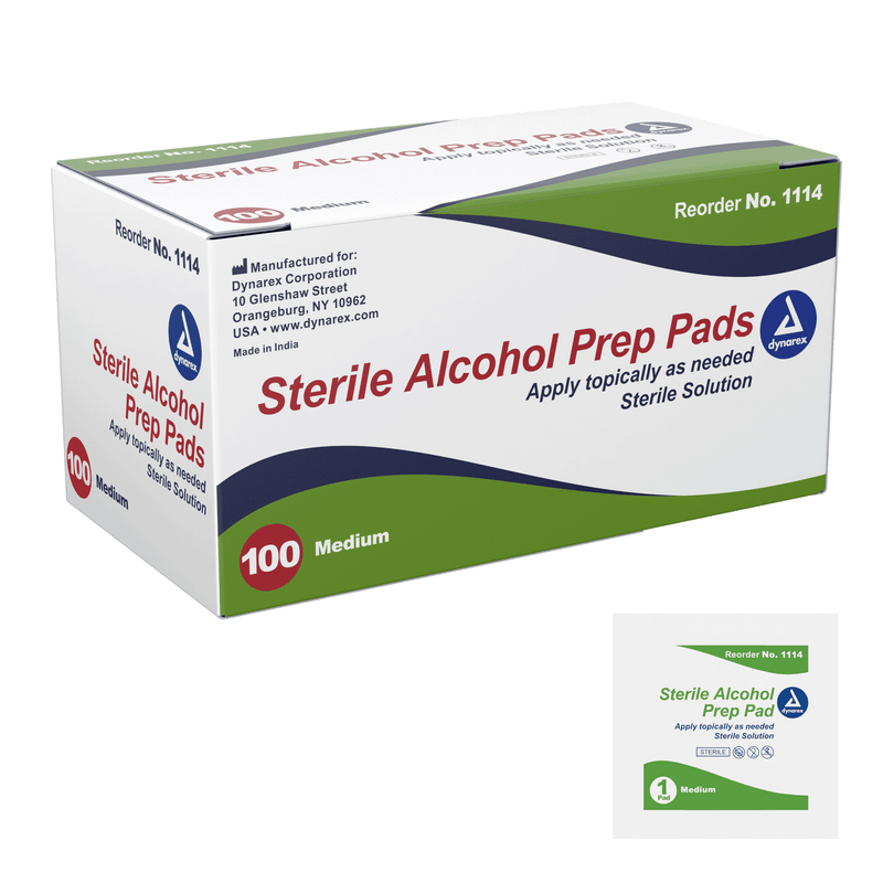 Dynarex Sterile Alcohol Prep Pads: Pre-moistened with 70% Isopropyl Alcohol 1114-1