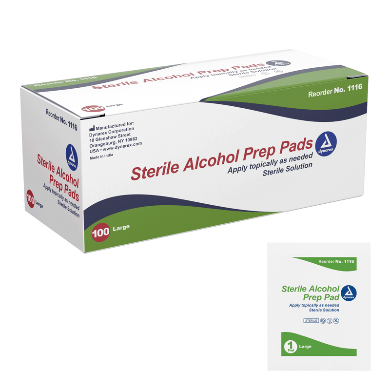 Dynarex Sterile Alcohol Prep Pads: Pre-moistened with 70% Isopropyl Alcohol 1113-1