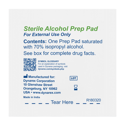 Dynarex Sterile Alcohol Prep Pads: Pre-moistened with 70% Isopropyl Alcohol