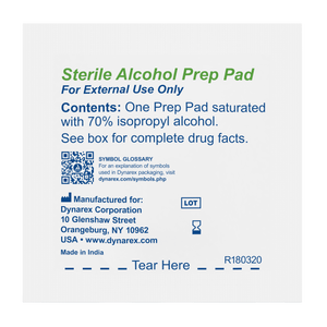 Dynarex Sterile Alcohol Prep Pads: Pre-moistened with 70% Isopropyl Alcohol 1113-1