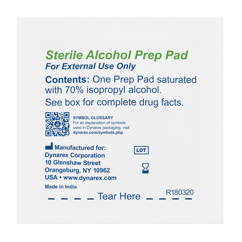 Dynarex Sterile Alcohol Prep Pads: Pre-moistened with 70% Isopropyl Alcohol 1113-1