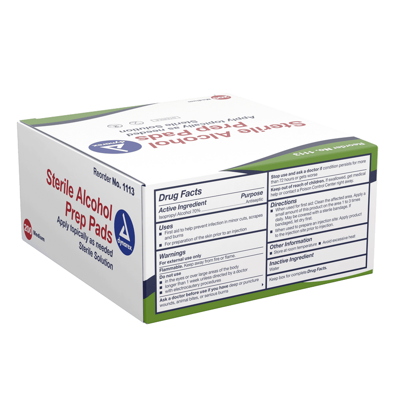 Dynarex Sterile Alcohol Prep Pads: Pre-moistened with 70% Isopropyl Alcohol 1113-1