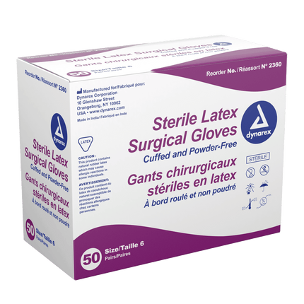 Sterile Latex Surgical Gloves, Powder-Free | 2360 | | Disposable Medical Supplies, Gloves, Infection Control, Latex Exam Gloves, Latex Gloves, Surgical & Procedural | Dynarex | SurgiMac