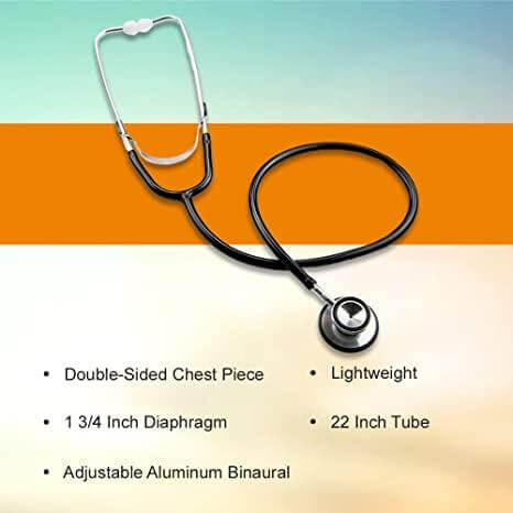 Stethoscope, Double-Sided Chestpiece, Adjustable Binaurals, Black 01-670BKGM