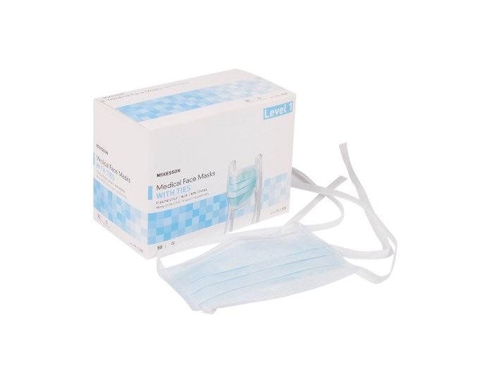 Surgical Mask Pleated Tie Closure One Size Fits Most Blue NonSterile ASTM Level 1 Adult 91-1000