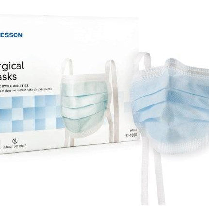 Surgical Mask Pleated Tie Closure One Size Fits Most Blue NonSterile ASTM Level 1 Adult | McKesson | SurgiMac