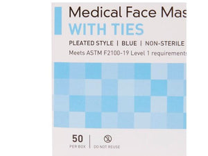 Surgical Mask Pleated Tie Closure One Size Fits Most Blue NonSterile ASTM Level 1 Adult 91-1000